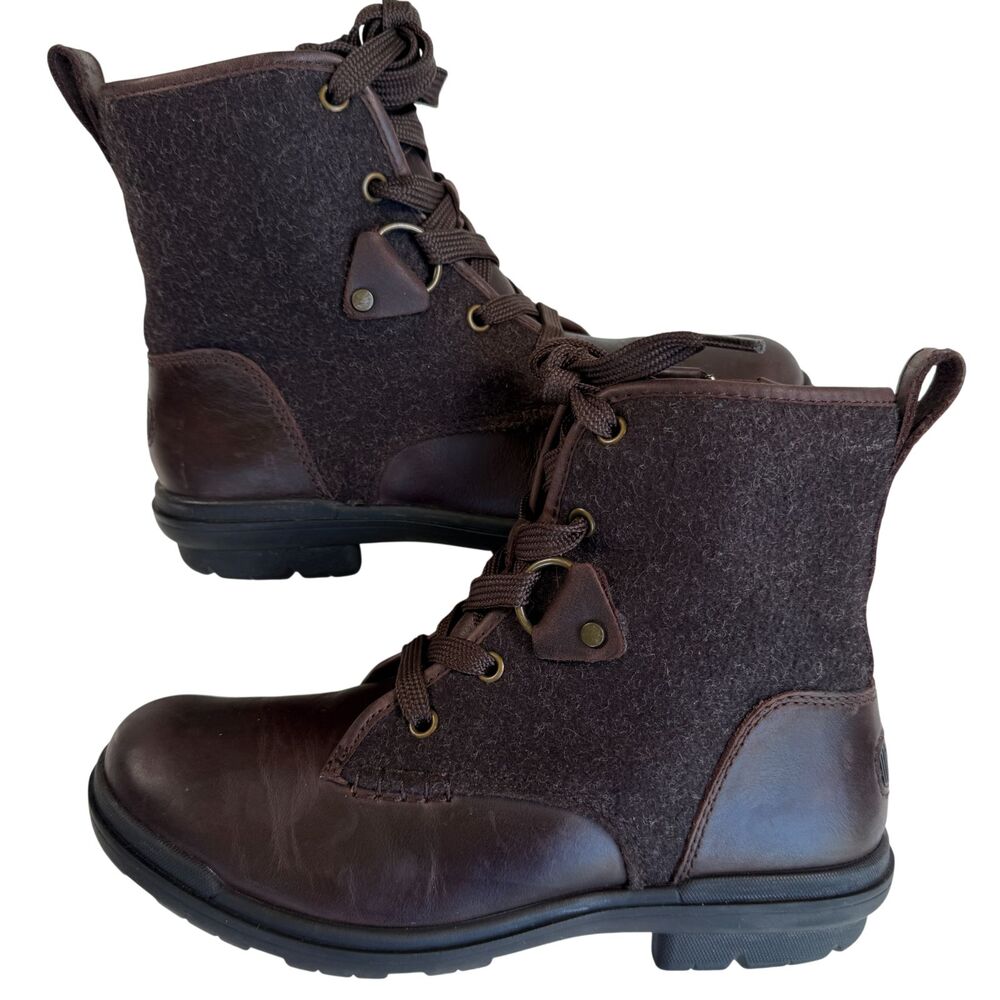 UGG Hapsburg Lace Wool Leather Ankle Women's Brown Boots Size 6.5